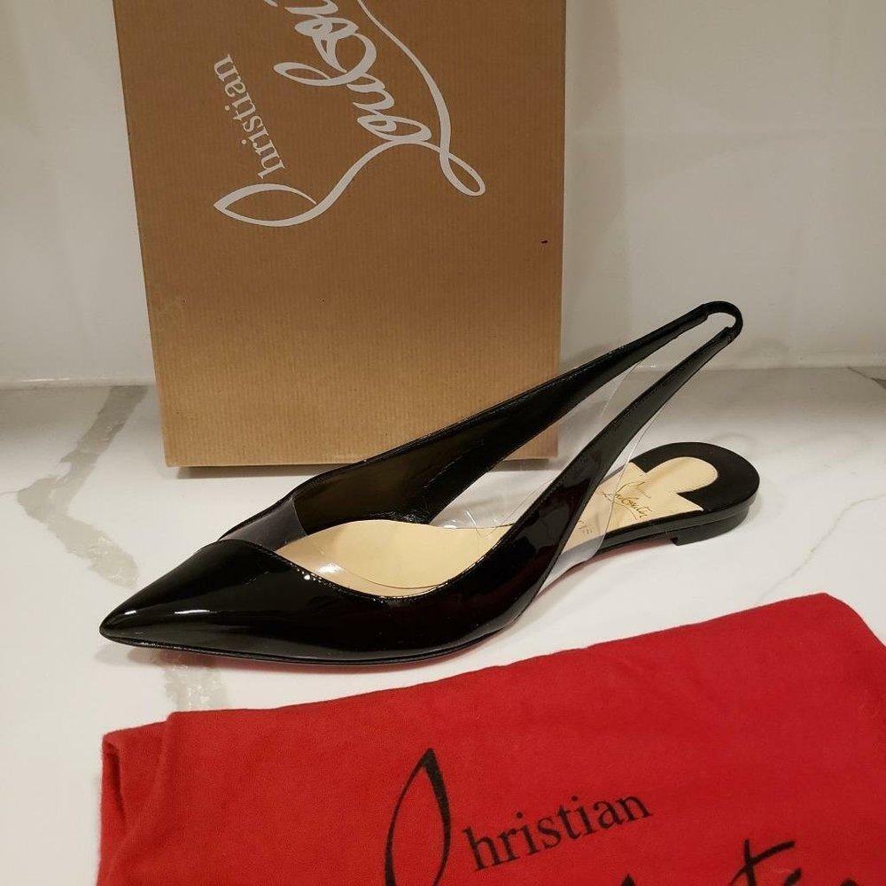 Christian Louboutin V DEC PVC Patent Slingback Flat Sandals Shoes
